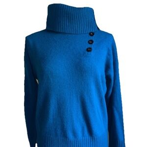 AK Anne Klein Teal 100% Cashmere 6-Black Button Turtleneck Sweater Sz Large